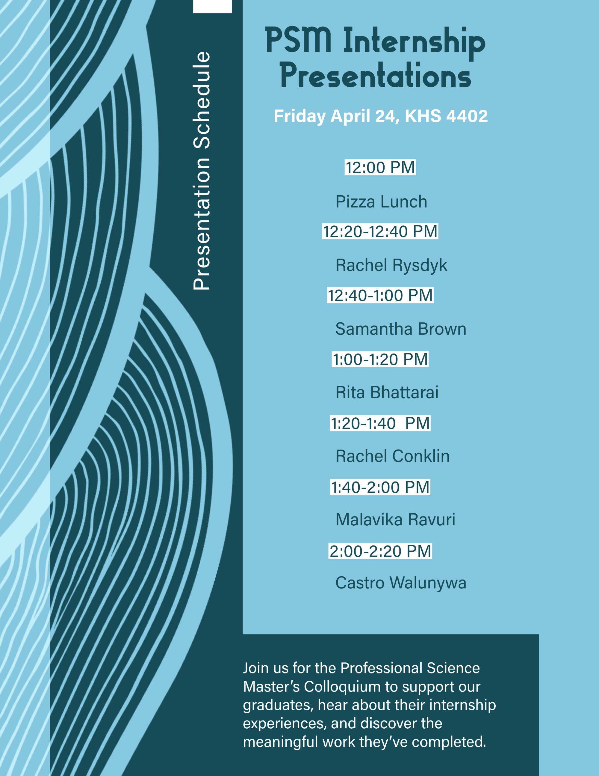 PSM Internship presentation schedule